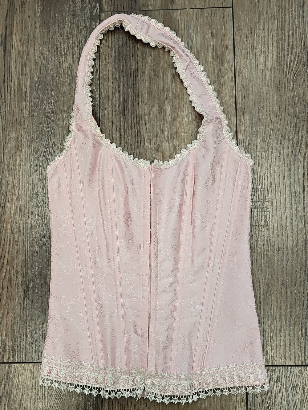 Pink Lace-Trim Halter Corset Top - Women's Intimates